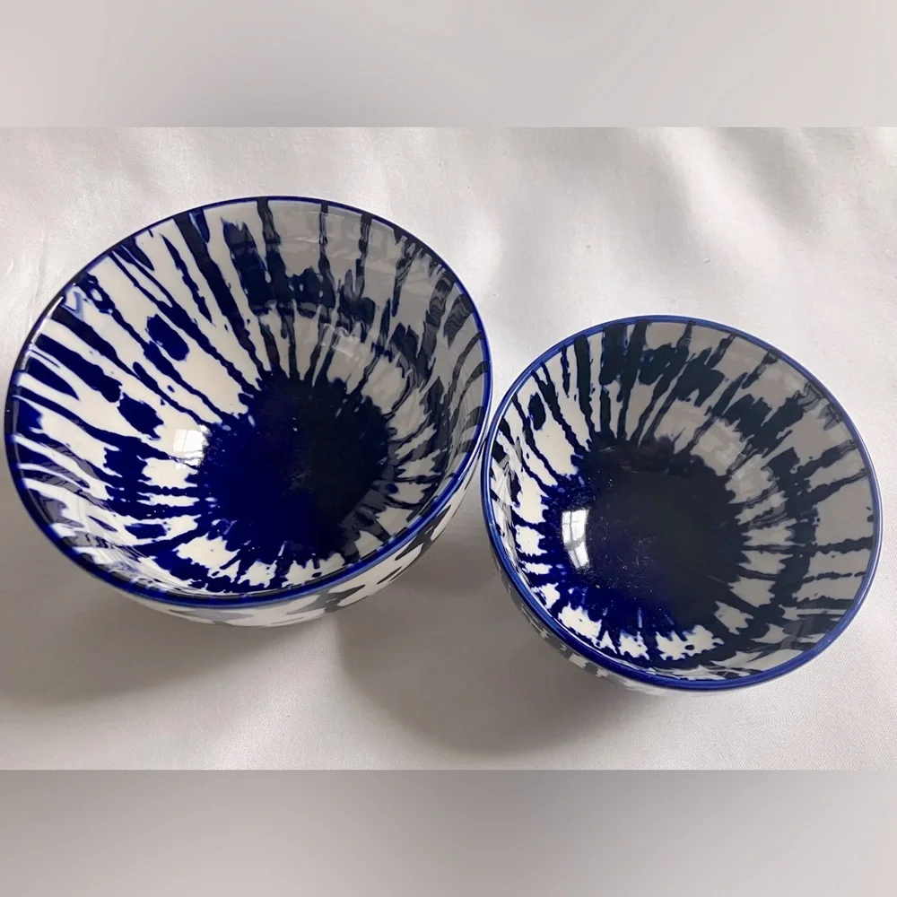 WEST ELM Indigo Tie-Dye Nesting Bowls (2)